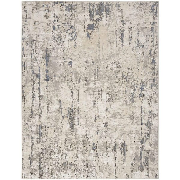 Nourison Concerto Ivory Blue Grey 6 ft. x 9 ft. Distressed Contemporary Area Rug