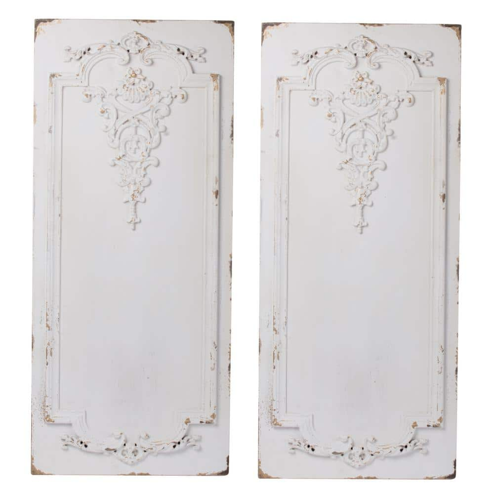 A & B Home Prasoon White Abstract Wood Wall Panels (Set of 2