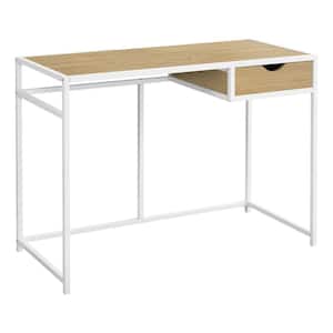 Desk 42 in. Computer Desk Rectangular Natural with White Metal Frame and 1-Drawer