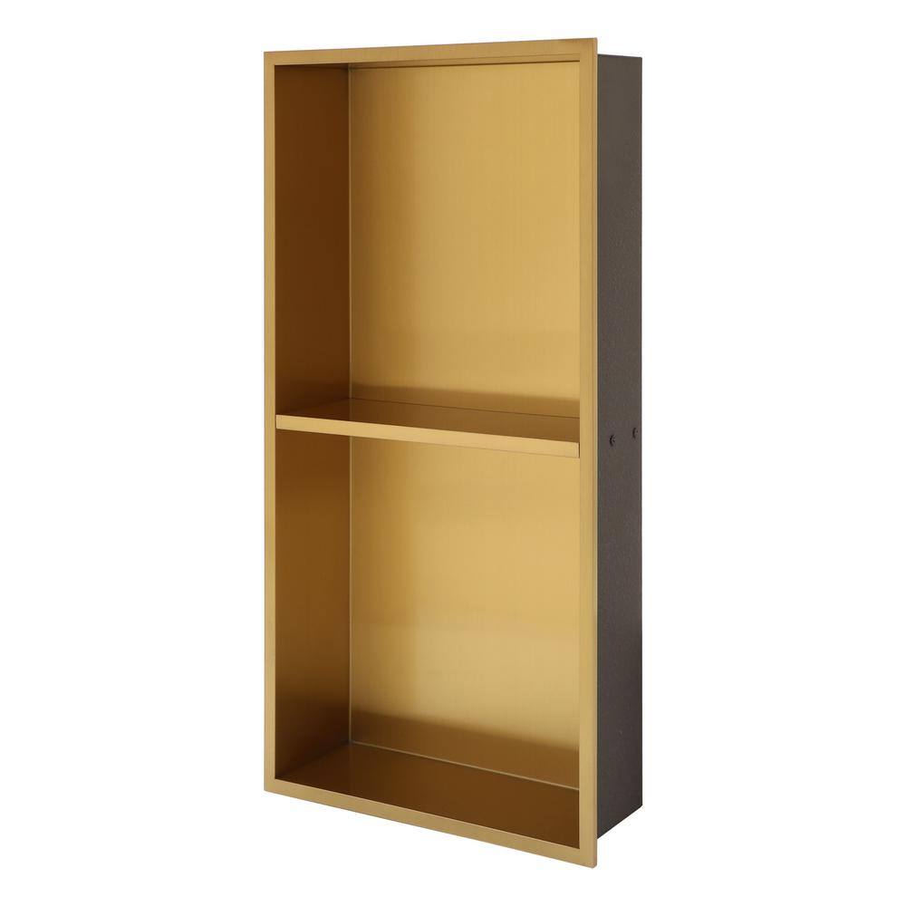 FUNKOL 13 in. x 25 in. Gold Stainless Steel Wall Mounted Shower Niche ...