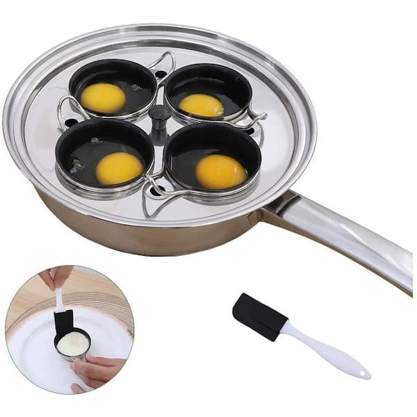 4-Cup Stainless Steel Egg Poacher Pan with Silicone Spatula, Induction Cooktop Egg Poachers Cookware Set