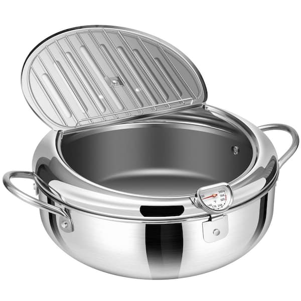 2.2 L Stainless Steel Deep Fryer Pot with Tong, Thermometer for Tempura