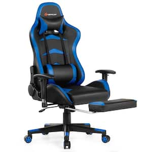 Blue Gaming Chair Reclining Swivel Racing Office Chair with Footrest