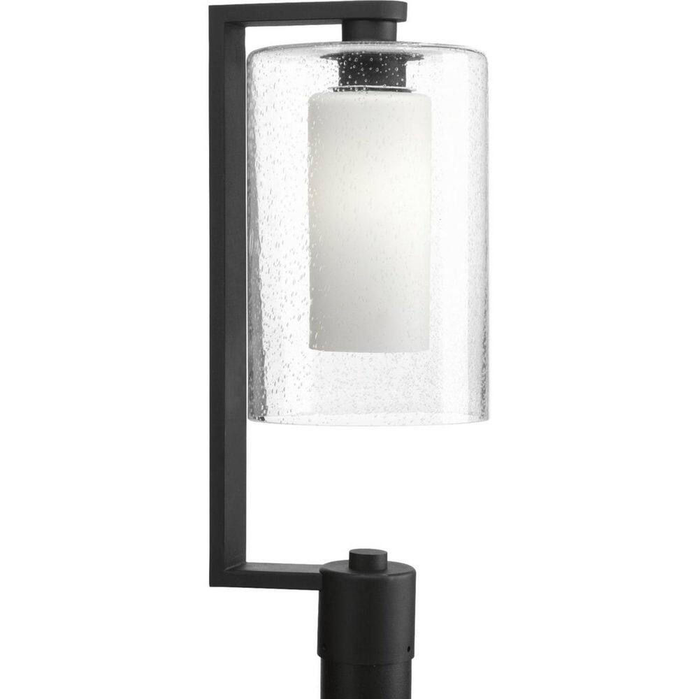 Black Aluminum Modern Outdoor Post Lantern with Etched Opal Glass