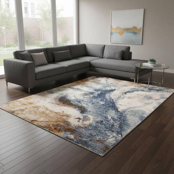 Blue 8 ft. x 10 ft. Woven Abstract Rectangle Indoor Area Rug