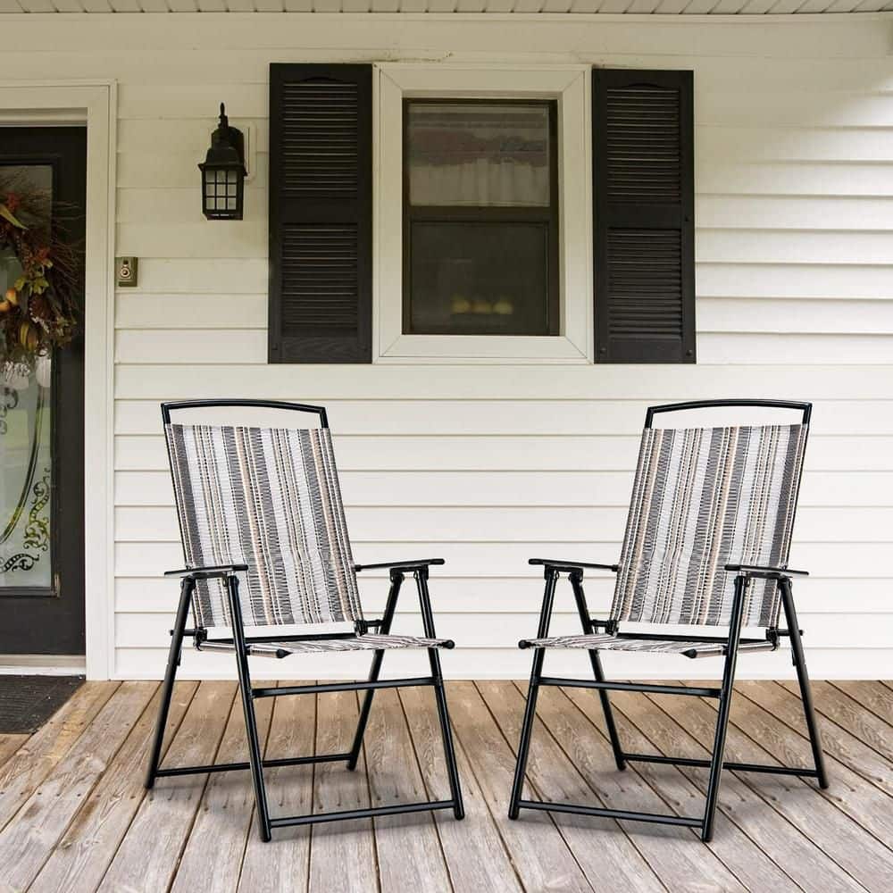 Set of 2 Metal Patio Folding Sling Chairs Space-saving Dining Chair-Gray price history on PriceWatchPro