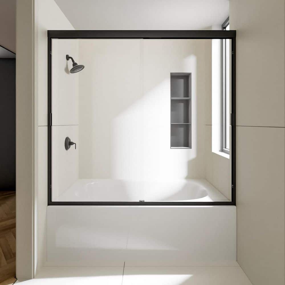 Apex 60 in. W x 56 in. H Sliding Semi-Frameless Tub Door in Matte Black Finish with Clear Glass price history on PriceWatchPro