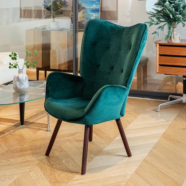 Homy Casa Kas Green Velvet Tufted Arm Chair KAS KD VELVET GREEN