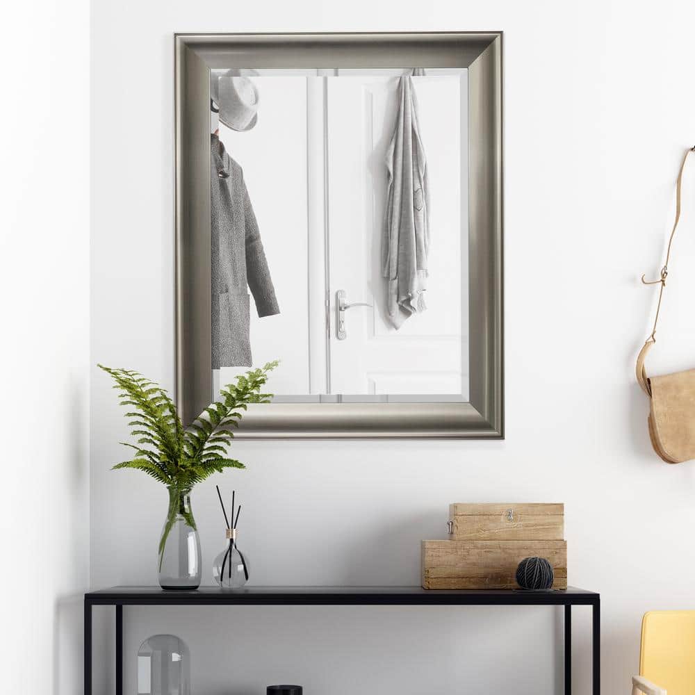 Brushed Nickel Rectangular Beveled Wall Vanity Mirror