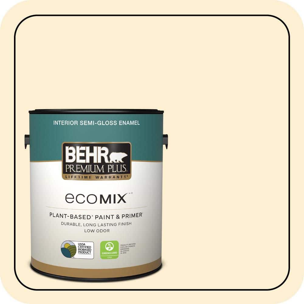 BEHR PREMIUM PLUS 1 gal. #YL-W03 Honied White Semi-Gloss Enamel EcoMix ...