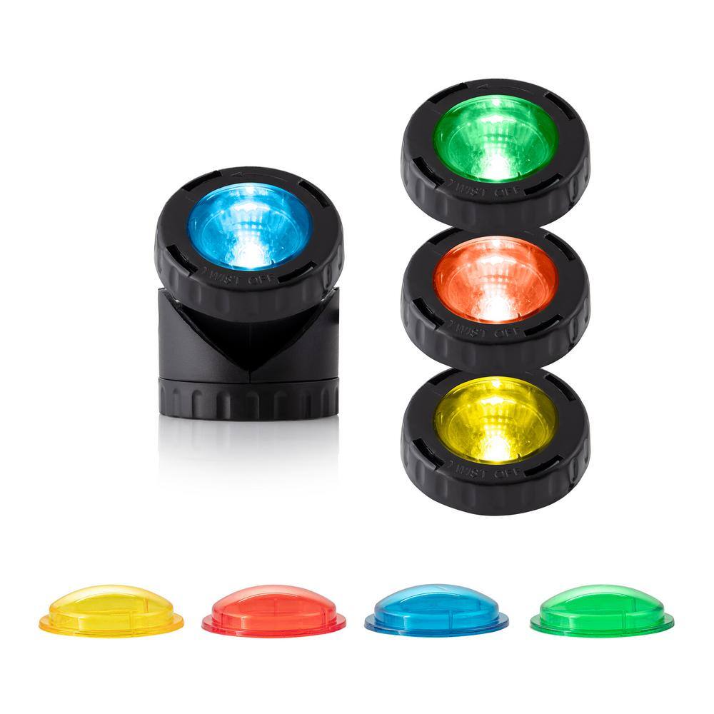 Black Plastic Outdoor Corded Landscape Spotlight with Colored Lenses