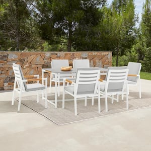 Royal White 7-Piece Aluminum Rectangle Outdoor Dining Set with Cushions