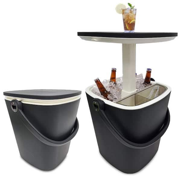 OUPES 13.3 in. Patio Black Plastic Outdoor Trunk Table Ice Bucket