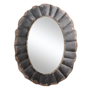 23.5 in. W x 31 in. H Metal Distressed Black Scalloped Oval Decorative Mirror