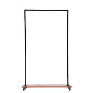 Freestanding Rolling Black Iron Clothes Rack Display Stand with Top Rail & Lower Shelf 39.3 in. W x 63 in. H