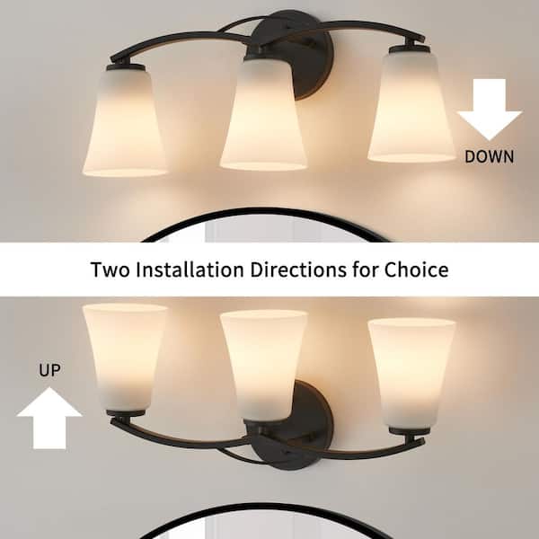 23.5 in. 3-Light Painted Black Vanity Light with Opal Glass Shades