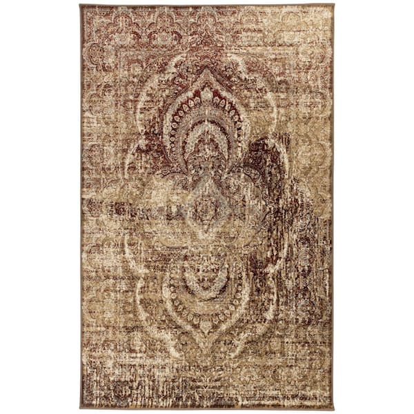 Salford Maroon 4 ft. x 6 ft. Floral Medallion Polypropylene Area Rug