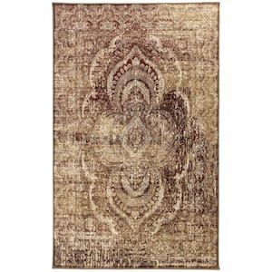 Salford Maroon 5 ft. x 8 ft. Rectangle Floral Medallion Abstract Polypropylene Area Rug