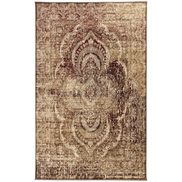 SUPERIOR Salford Maroon 8 ft. x 10 ft. Rectangle Floral Medallion Abstract Polypropylene Area Rug