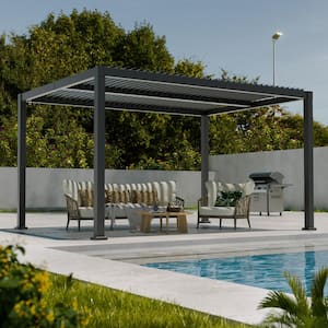 10 ft. x 13 ft. Aluminum Frame Freestanding Patio Pergola Outdoor Handly Open and Close Louvered Roof pergola, Grey