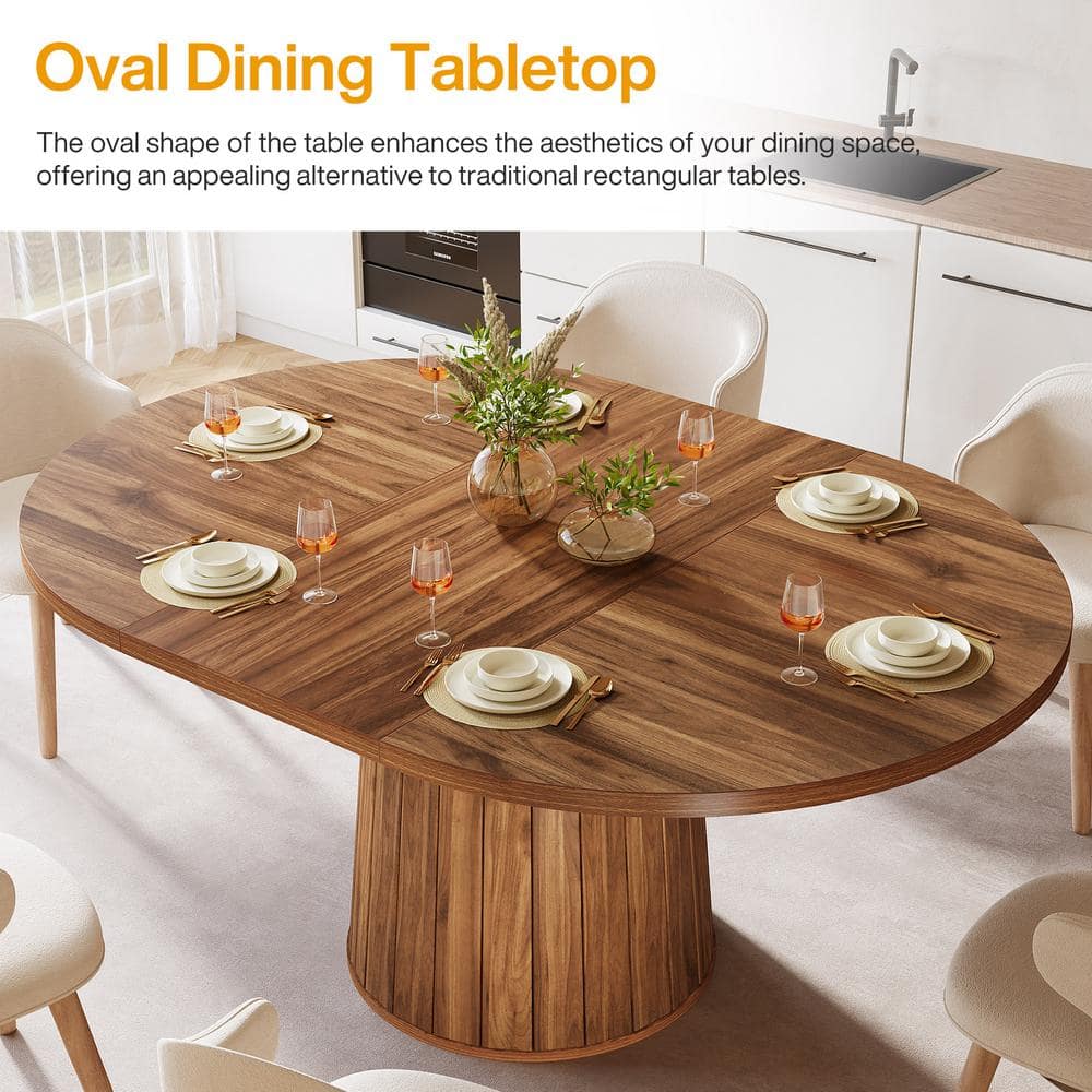 Rustic Brown Reclaimed Wood Oval Dining Table for Six