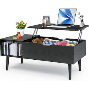 Modern 39.37 in. Black Small Rectangle Wood Lift Top Coffee Table with Storage Shelf and Hidden Compartment