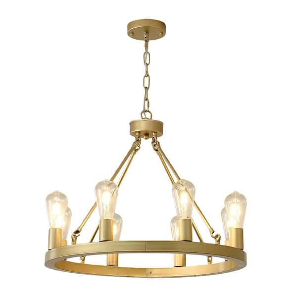 Avex 8-Light Gold Wagon Wheel Pendant Light with Iron Frame, No Bulbs Included