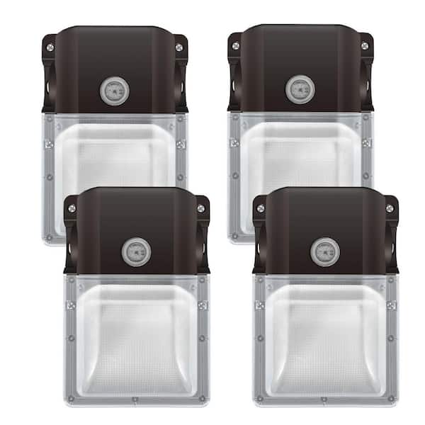 4-PACK 100-Watt Equivalent Bronze Integrated LED Wall Pack Light, 3080 Lumens With Dusk To Dawn Photocell, 5000K