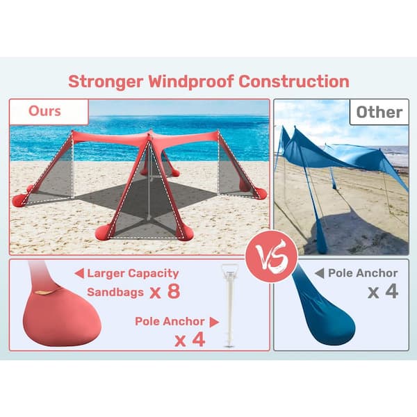 Spmou Beach Tent, 10 ft. x 10 ft. Pink Camping Canopy Shade
