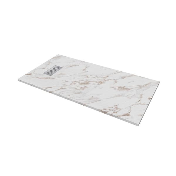 CASTICO 60 in. L x 32 in. W x 1.125 in. H Solid Composite Stone Shower Pan Base with L/R Drain in Caramel Slate
