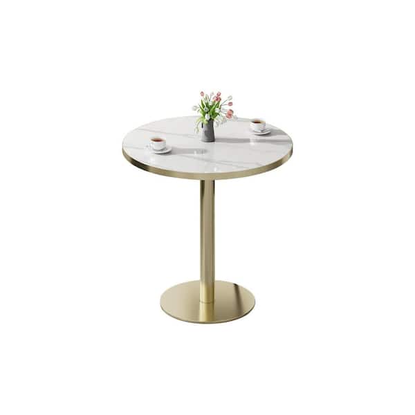 1-Piece Gold Round Aluminum Bistro Table with Stone Glossy Top, Aluminum Edging and Titanium Gold Stainless Steel Legs