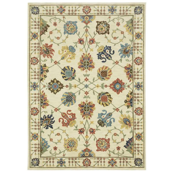 10 ft. x 13 ft. Ivory, Blue Oriental Washable Area Rug