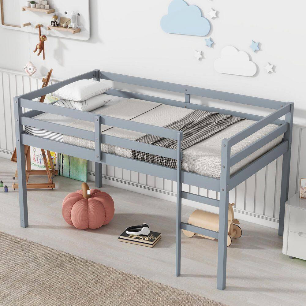 Gray Twin Size Wood Loft Bed with Ladder and Strengthened Slats price history on PriceWatchPro
