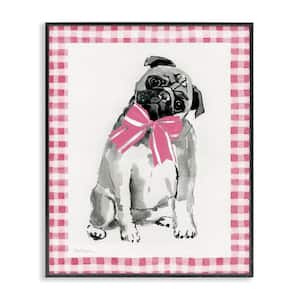 Pug with Plaid Border by Carol Robinson Black Framed Animal Giclee Art Print 30 in. x 24 in.
