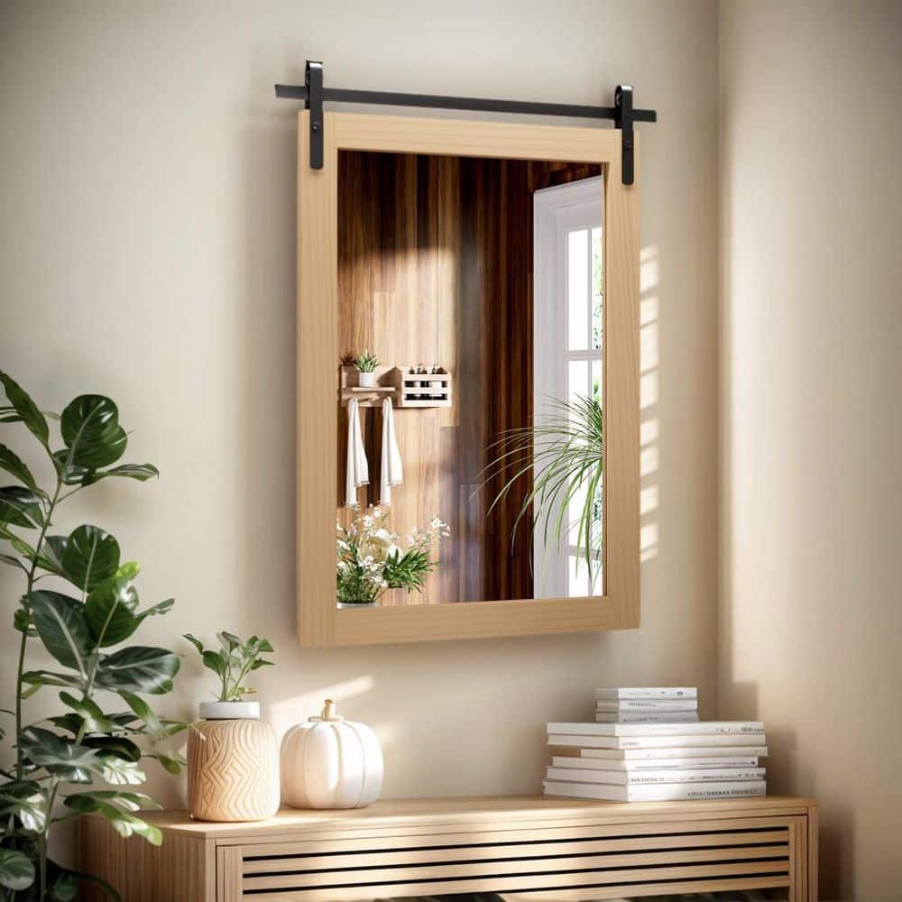 22 in. W x 30 in. H Medium Rectangular Mirror Wood Framed Wall Mounted Mirrors Bathroom Vanity Mirror in Brown price history on PriceWatchPro