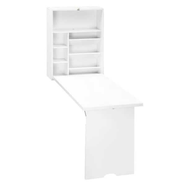 37 in. Compact Fold-Out White Floating Desk with Storage