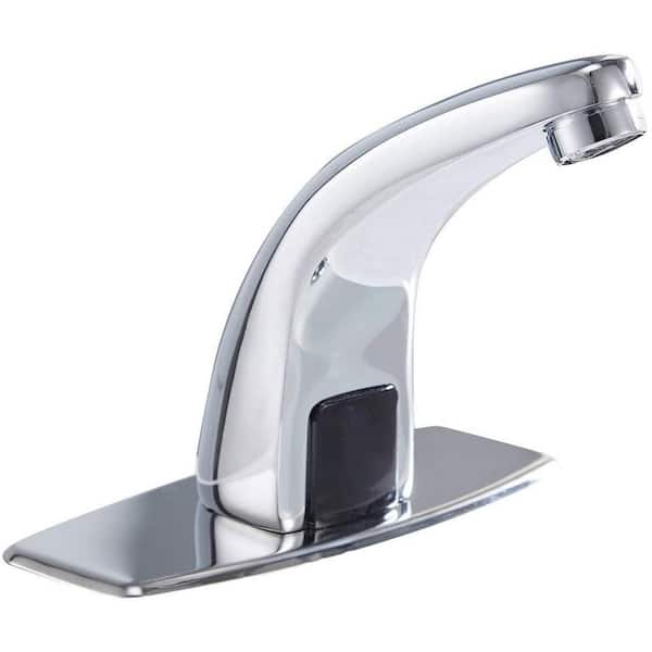 FORCLOVER Automatic Sensor Touchless Single-Hole Bathroom Faucet with Deck Plate in Chrome