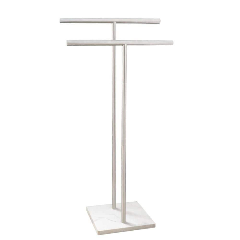 40 in. Double-T Shape 2-Tier Standing Towel Rack with Marble Base for Bathroom Floor Next to Tub or Shower, Nickel price history on PriceWatchPro