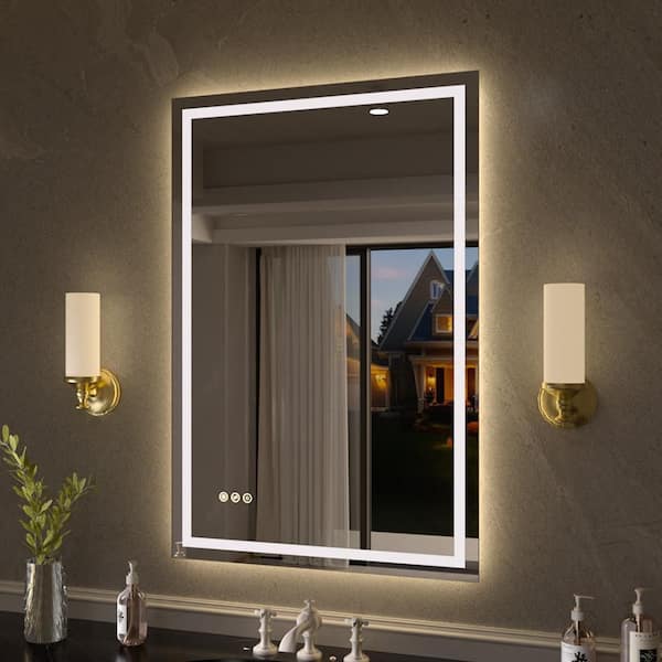 Flicker 24 in. W x 36 in. H Rectangular Frameless Anti-Fog LED Dimmable Wall Bathroom Vanity Mirror in Polished Crystal