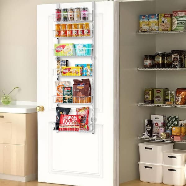 6-Tier White Steel Over the Door Spice Rack Organizer, 16.5 in. W x 52.4 in. H Wall Mount Pantry Storage Organizer
