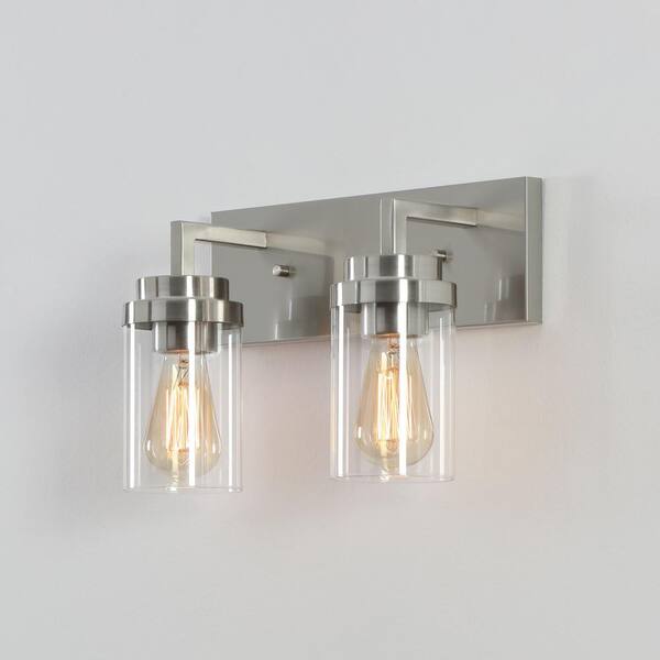 KAWOTI 14 in. 2-Light Brushed Nickel Vanity Light with Clear Glass