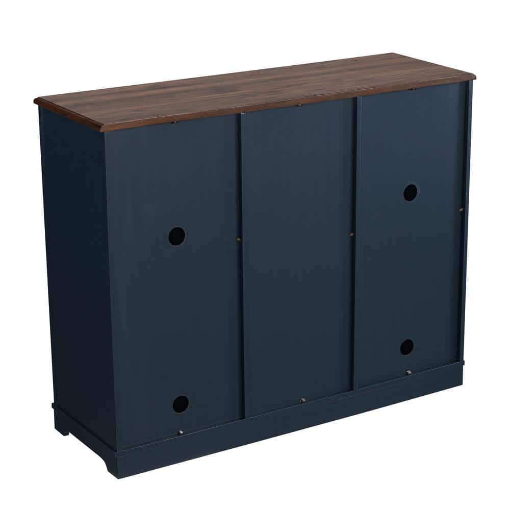 Navy Blue 47" Wood Bar Cabinet with Wine Rack and Nickel Knobs