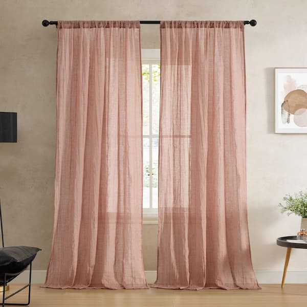 French Connection Charter Rust Faux Linen Solid 50 in. W x 84 in. L Easy Care Rod Pocket Indoor Sheer Curtain (Set of 2 Panels)