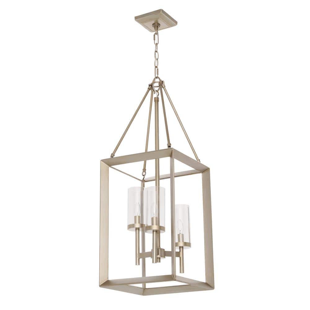 White Gold 3-Light Pendant with Clear Glass Shade