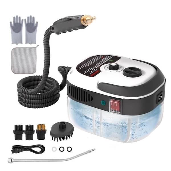 2500W Pressurized Steam Cleaner for Couch Auto Floor with 1L Tank, 7.2 Cord, Elbow Nozzle Brushes, Gloves in White