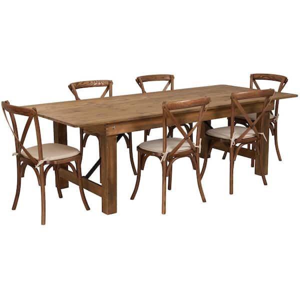 Carnegy Avenue Hercules Series 7-Piece Rectangle Wood Antique Rustic Folding Farm Table Set and 6-Bench Set