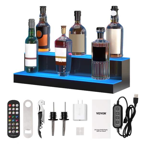 VEVOR 12-Bottles LED Lighted Liquor Bottle Display 24 in. Illuminated Home Bar Shelf 7-Static Colors Acrylic Wine Rack