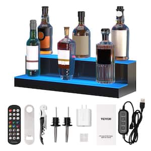 12-Bottles LED Lighted Liquor Bottle Display 24 in. Illuminated Home Bar Shelf 7-Static Colors Acrylic Wine Rack