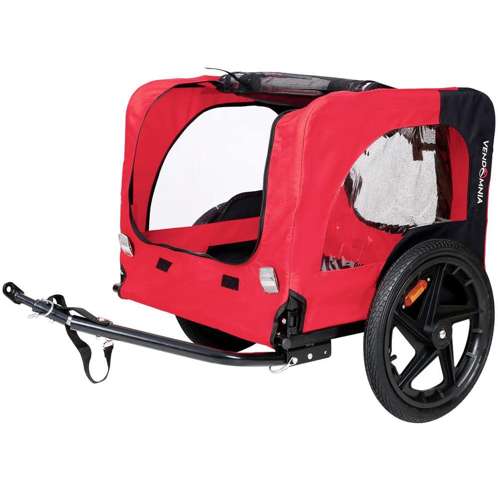 Red Bicycle Trailer for Pets Outdoor Foldable Dog Trailer with Reflectors and Safty Flag