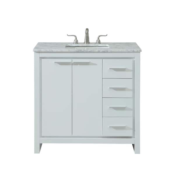 Unbranded Simply Living 36 in. W x 21 in. D x 35 in. H Bath Vanity in White with Carrara White Marble Top